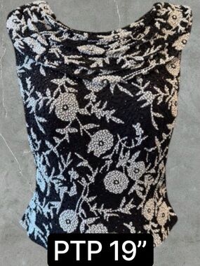 💟 Elegant Black and White Floral Beaded Blouse